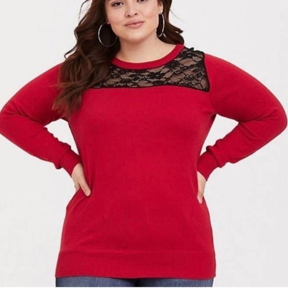 Torrid Pinup Red with Black Lace sweater size 1x - Picture 1 of 7